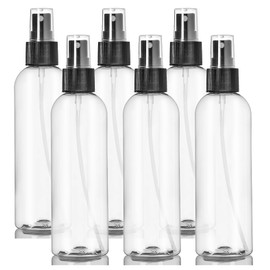 ljdeals 8 oz Clear Plastic Spray Bottles, Black Fine Mist Sprayer, Refillable Empty Bottles for Essential oils, Perfumes, Travel. Pack of 6, Made in USA