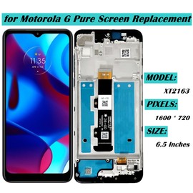 Qinqiyue for Motorola G Pure Screen Replacement for Moto G Pure LCD Screen Replacement Black with Frame for G Pure XT2163DL XT2163-4 Display Touch Screen Assembly Repair Parts