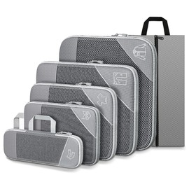 Nestling 6 Set Compression Packing Cubes, Packing Cubes for Suitcases, Suitcase Organiser Bags Set for Travel, Expandable Luggage Travel Bags Organiser Cube Accessories for Women/Men (Grey)