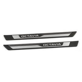 Skoda 5E3071300 Door Sill Strips Illuminated Front Design Black / Silver with Octavia Lettering