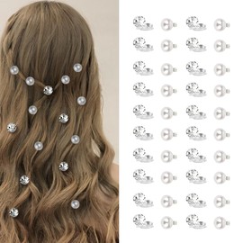 Hair Clips Set, 40 Pieces Crystal and Pearl Mini Pins, Silver White Wedding Hair Accessories for Women