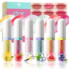6 Colours Fruit Lip Gloss Set - Hydrating Lip Oil, Moisturising & Long-Lasting Shine, Light Texture, Non-Stick, for DIY Lip Makeup, Day & Night, Vegan Cosmetics for Women