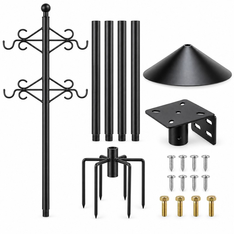 89 Inch Bird Feeder Pole with Squirrel Baffle, Multi-Hook Hanger,