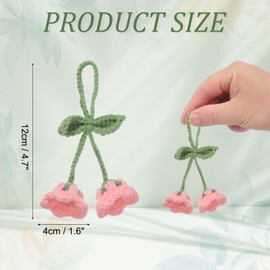 sourcing map Crochet Car Hanging Accessory, Handmade Ornament with 2 Cute Little Lily of the Valley Flowers for Car Decor Bag Keychain, Pink