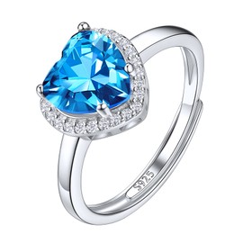 Suplight Heart Rings for Women Sterling Silver Adjustable December Birthstone Rings Promise Rings for Her