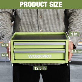 WORKPRO 12.5" Mini Tool Box with 2 Drawers & 1 Open Top Storage, Small Metal Tool Chest with PVC Liners & PP Feet Pads, Cold Rolled Steel Toolbox with Drawer Liners & Magnetic Tabs