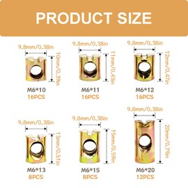 zDwfDc 76PCS Colored Metric M6 Barrel Nut M6 x 10mm/11mm/12mm/13mm/15mm/20mm Cross Dowel Slotted Nuts Kit DD027-c