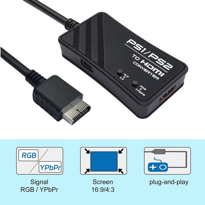 FeiEVER HDMI Adapter for PS1/PS2, PS1/PS2 to HDMI Converter, Support