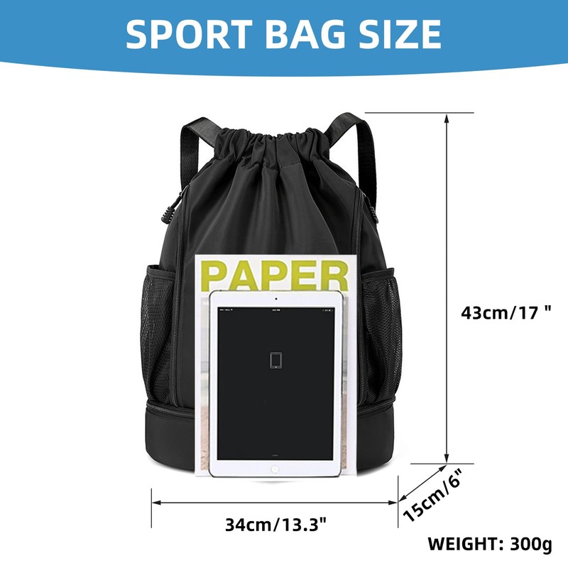 CCAIPU Drawstring Backpack, Waterproof Gym Sports Bag with Shoe Compartment