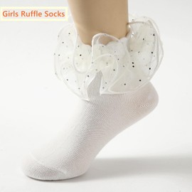 WBZOTSS Girls Lace Ruffle Socks Double Frilly Dress Socks Toddler Turn Cuff Socks 3 Pack (US, Age, 4 Years, 6 Years, 3 Pairs A1)