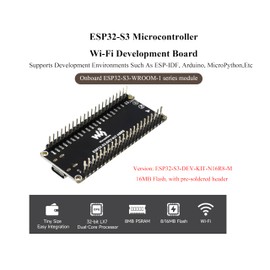 with pre-soldered Header ESP32-S3 Microcontroller 2.4GHz W-F-i Development Board Onboard ESP32-S3-WROOM-1 Series Module, 240MHz Dual Core Processor, 512KB SRAM 384KB ROM 8MB P SRAM 16MB Flash