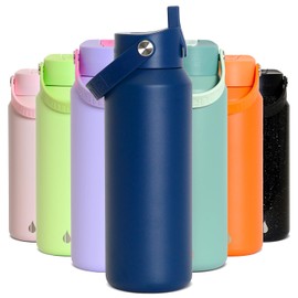 Elemental Core Stainless Steel Water Bottle with Straw - 40 oz Leak Proof Double Wall Insulated Water Bottles for Travel, Sports and Gym - Reusable Bottle with Straw - Navy