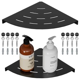 LFBA 2 Pack Corner Shower Shelves 304 Stainless Steel Matte Black Corner Shower Shelf 8" Bathroom Shower Shelves Corner Shelves for Shower Drilling Installation