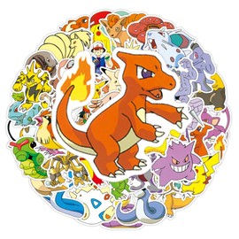 Pocketmonster Stickers Children, Pack of 100 Waterproof Stickers for Skateboards, Helmets, Water Bottle, Tablets, School Bags, Fridges, Bicycles, Doors, Table Tops