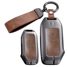 ontto Metal Leather Car Key fob Cover fit for Kia Ceed CD Sportage GT Sorento 4 Stinger R K5 Cerato NIRO Soul Forte Seltos Rio Key Holder case 3 4 buttons keyring Shell keychain accessories Brown 2