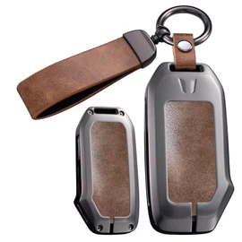 ontto Metal Leather Car Key fob Cover fit for Kia Ceed CD Sportage GT Sorento 4 Stinger R K5 Cerato NIRO Soul Forte Seltos Rio Key Holder case 3 4 buttons keyring Shell keychain accessories Brown 2