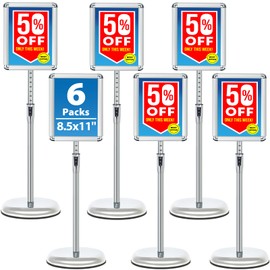 VAIIGO 6-Packs Sign Holder Stand for Display 8.5x11 Inch - Adjustable Floor Standing Sign Holder - Pedestal Poster Stand with Vertical/Horizontal View, Indoor/Outdoor Business & Store Signage(Silver)