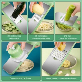 Cortador de Verduras, Rebanador de Verduras con 5 Vuchillas de acero inoxidable, Mandolina Multifuncional para Cocina, Ensaladas y hogar - Diseño ergonómico, Seguro y fácil de Limpiar