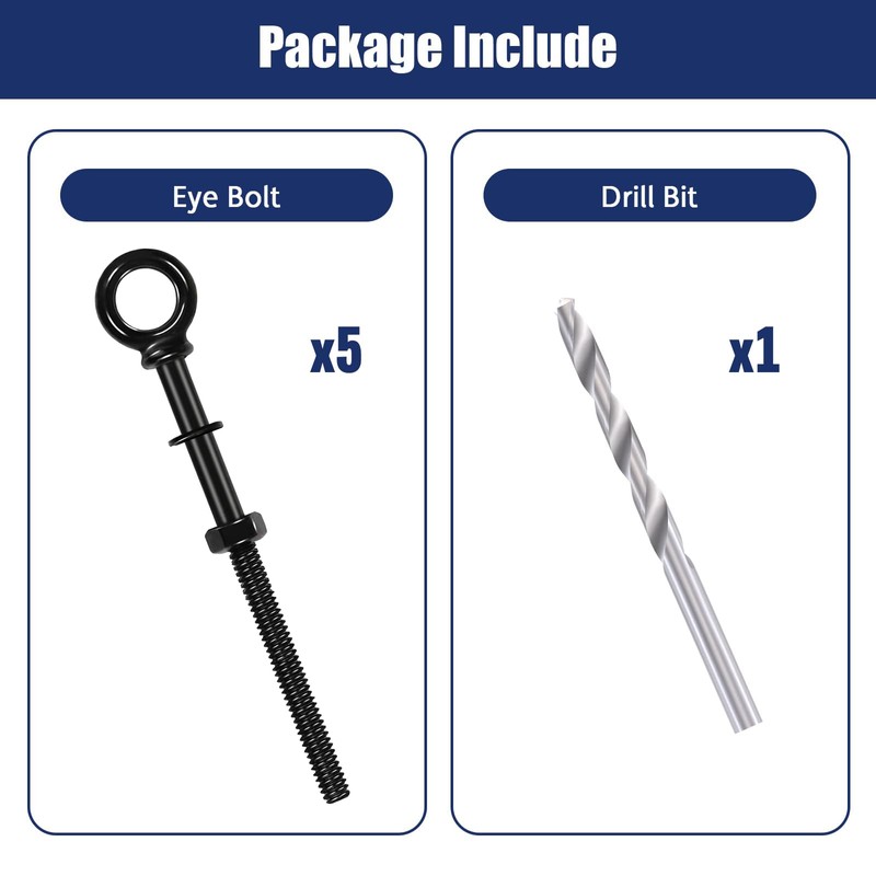 RiaYer 5 Pack Eye Bolt, 1/4” x 5" T316 Stainless