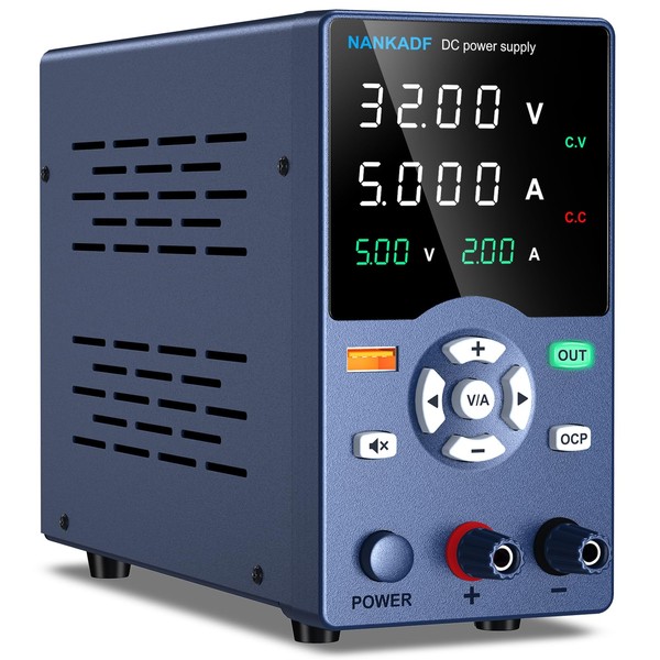 DC Power Supply, Variable Power Supply with Output Button, USB