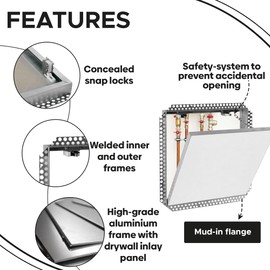 Best 16” x 16” Access Panel, High-Grade Aluminum Frame Removable with 5/8 Drywall Inlay, Access Door with Mud-in Flange, Welded Frames Drywall Panel with Touch latches for Non-Rated Walls,BA-IVHDF