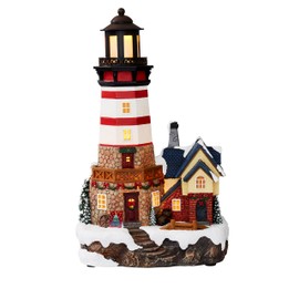 MOMENTS IN TIME 13.58”H Lighthouse - LED Lights, Adapter Included Christmas Village - Hand-Painted Resin Polyresin