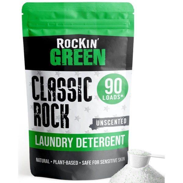 Rockin' Green Classic Rock Laundry Detergent Powder (90 Loads) - All Natural Laundry Detergent - Sensitive Skin Laundry Powder (Unscented)