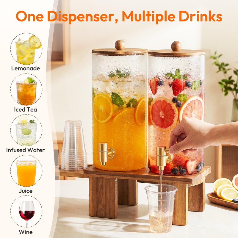 1.5 Gallon Drink Dispenser for Parties (2 Pack) Glass Beverage