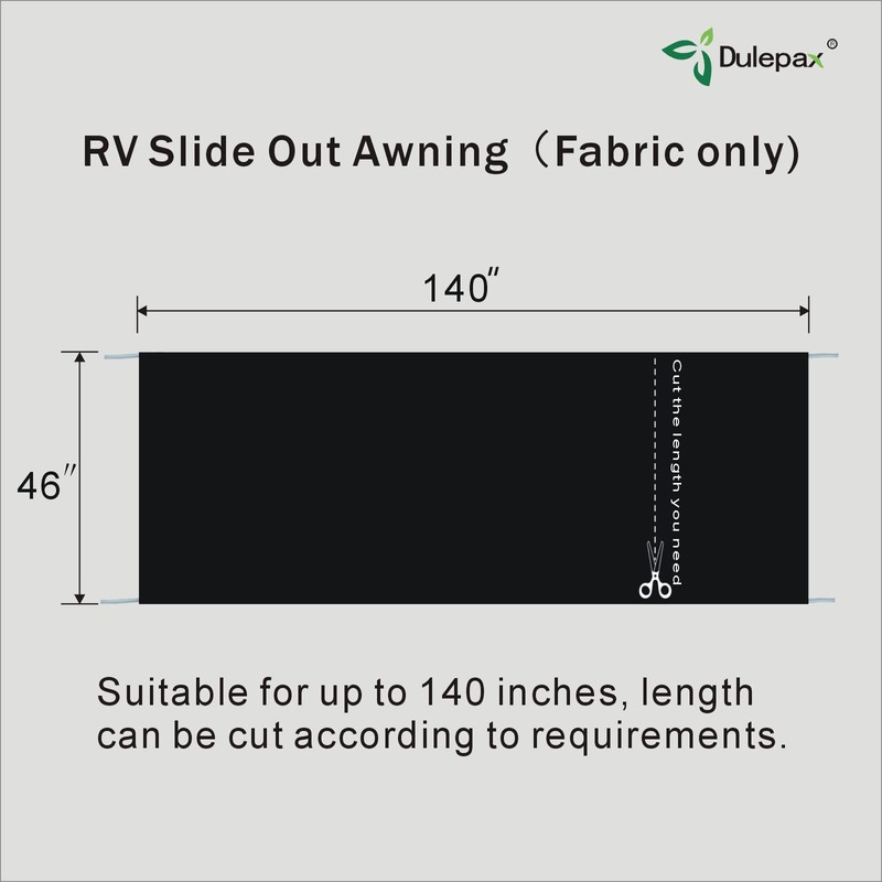Dulepax-RV Slide Out Awning Fabric Replacement-(46" x 140", Black- Fabric