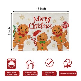 Seliem Merry Christmas Gingerbread Man Placemats Set of 4, Xmas Peppermint Candy Snowflake Farmhouse Dining Table Place Mats, Winter Holiday Seasonal Kitchen Decor Party Home Decoration 12 x 18 Inch