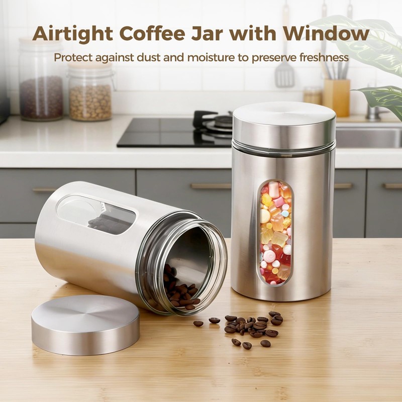 Calolin 6 PCS Stainless Steel Glass Canisters, 32 oz Large