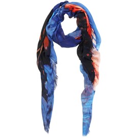 Blue Pacific Cashmere and Silk Mermaid Kiss Tapestry Scarf in Denim Blue