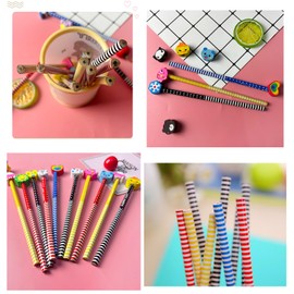 YIHUANYIFA 12Pcs Pencils Assorted Cartoon Stripe Colored Wooden Pencils for Supplies Prize Gift (animal fruits, 12)
