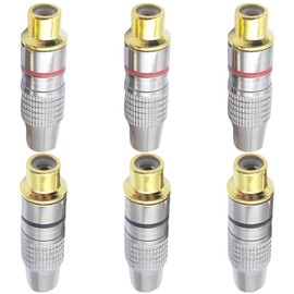 tunghey 6Pack RCA Plug Connectors Coaxial Cable Audio Adapter Gold Plug Female No Solder Connector Solderless Video Cable kit TV CCTV Female