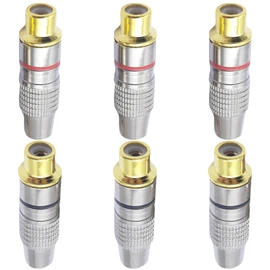tunghey 6Pack RCA Plug Connectors Coaxial Cable Audio Adapter Gold Plug Female No Solder Connector Solderless Video Cable kit TV CCTV Female