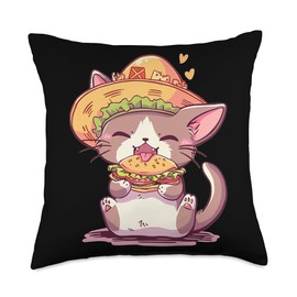 Funny Taco Cat Gifts For Women Men Kids Cute Taco Cat Accessories Mexican Food for Women Men Throw Pillow, 18x18, Multicolor