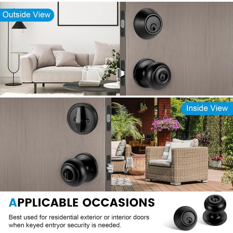 5 Pack Front Door Lock Set Matte Black,Exterior Door Lock