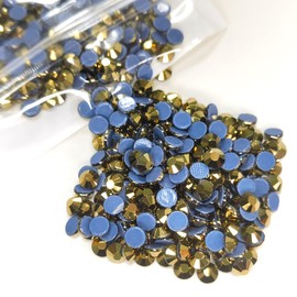 qiipii 1600pcs SS16 Metallic Golden Hotfix Rhinestones 4mm Flatback Hot Fix K9 Glass Round Mine Gold Rhinestones Stone Gems Diamonds for Crafts Crafting Fabric Clothing Clothes Shoes Bag DIY Decor