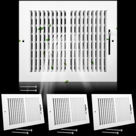 4 Pack Air Ceiling Vent Cover Grille 10"w x 8"h Duct Opening Size, 2 Way Steel Grille Register with Adjustable Damper for Ceiling Wall HVAC Heat Cold Air Conditioner (White, Outer 11.75" W x 9.75" H)