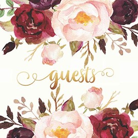 Wedding Guest Book: Burgundy, Red & Blush Pink Original Watercolor Artwork Cover | 200 Guests with Unique Interior