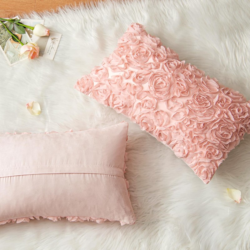 MIULEE Decorative Rose Flower Pillow Cover Pack of 1 Peach