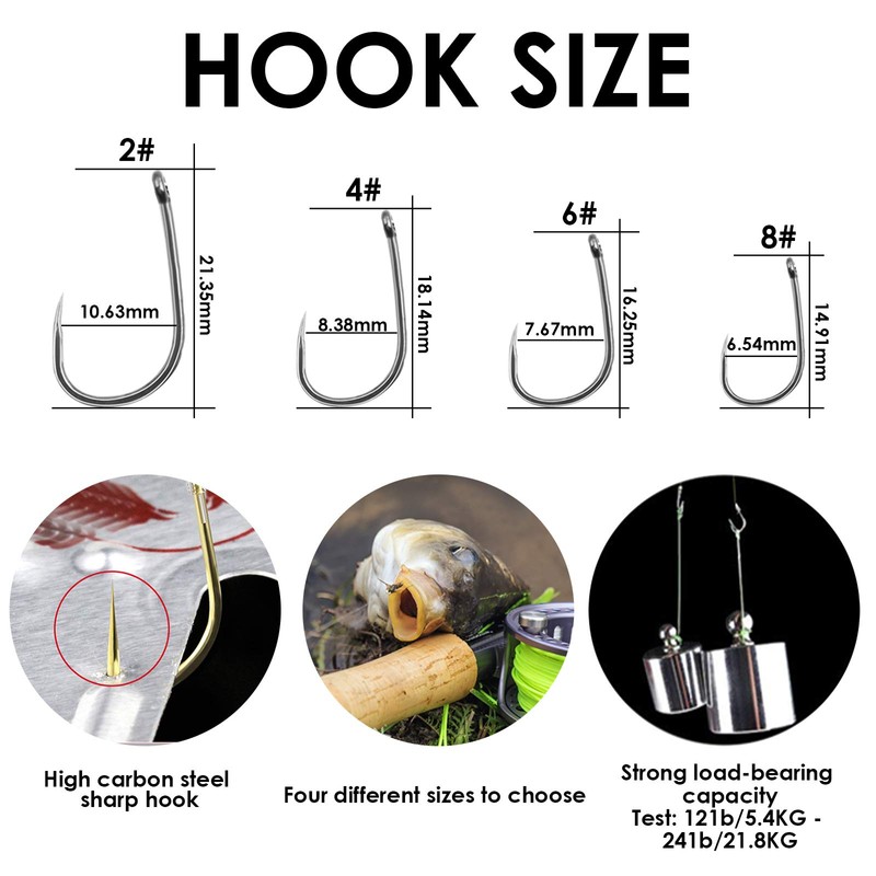 Luroad Carp Fishing Hair Rigs, 20 Pcs Curved Barbless Carp