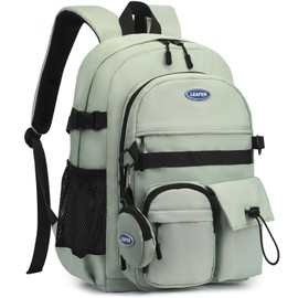 Leaper Women School Backpacks Water-resistant Laptop Backpacks Men Lightweight Basic Travel Backpack Casual Daypack Green