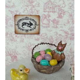 The Happy Little Home Dollhouse Miniature VICTORIAN rabbit Fancy Frame EASTER shabby chic antique b/w