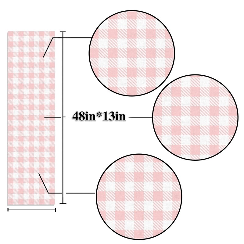 Nepnuser Linen Pink and White Buffalo Check Plaid Table Runner