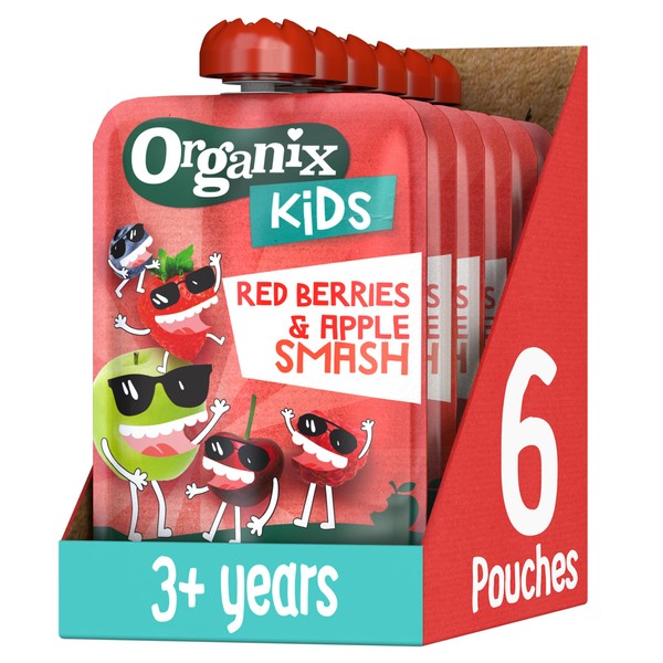 Organix Kids Red Berries & Apple Organic Smash Pouch 3+ Years 100 g (Pack of 6)