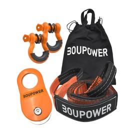 Off Road Snatch Strap Recovery Kit, 10 Ton Heavy Duty Snatch Block Pulley with 3" x8' Tree Saver Strap and 2Pcs 3/4" D Ring Shackles, Winching Accessories for Truck Car SUV ATV Orange