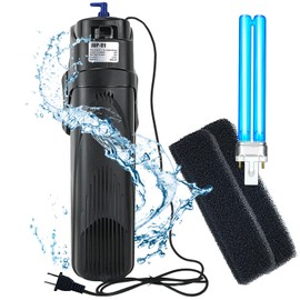 COOSPIDER Aquarium Filter Sun JUP-01 for 40-80 Gallon Tank Clear, U-V Fish Tank Green Clean Machine Submersible Pump w/ 1 Spare Bulb + 2 Replace Filter