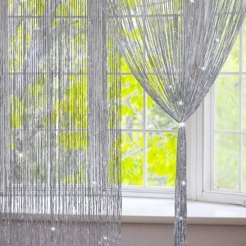 Sinmoe 2 Pieces Glitter String Curtain Panels Cotton String Curtain