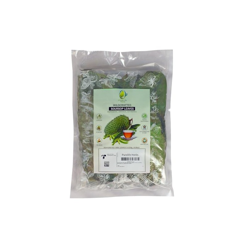 Purelife Herbs® Wildcrafted Soursop (Guanabana, Graviola, Guyabano) Dehydrated 1000 Leaves